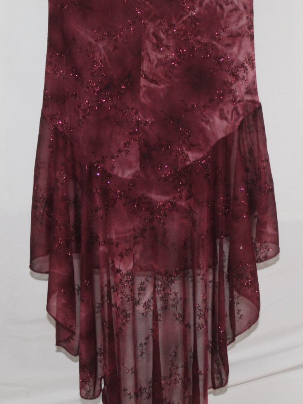 Vintage 90s Taboo women's maroon floral fairy dress size M glitter ruched midi - Picture 13 of 14